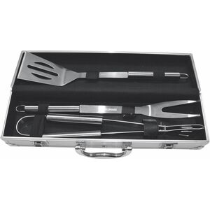 &bull; Grillező szett &bull; Minős&eacute;gi grill eszk&ouml;z&ouml;k &bull; A csomag 3 db eszk&ouml;zt tartalmaz &bull; Villa / Fog&oacute; / Lap&aacute;t &bull; Hossz&uacute;s&aacute;g: 35,0 cm &bull; Rozsdamentes ac&eacute;l &bull; Ergonomikus foganty&uacute;k &bull; Alum&iacute;niumt&aacute;rol&oacute; &bull; T&aacute;rol&oacute; m&eacute;ret: 37,0 x 10,0 x 8,0 cm