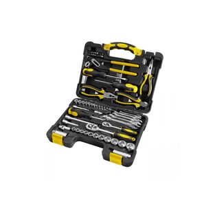 &bull; szersz&aacute;mk&eacute;szlet 65 db-os &bull;12-1/4"Dr.Socket: 4,4.5,5,5.5,6,7,8,9,10,11,12,13,mm &bull;11-3/8"Dr.Sockets:10,11,12,13,14,15,17,19 ,21,22,24 mm &bull; 2-Universal Joint : 1/4"dr. & 3/8"dr. - &bull; 2-3/8"DR.Spark Plug Socket :16mm&21mm &bull; 2-3/8"Dr.Extension Bar: 3" &6" - &bull; 1-1/4"Dr.Extension Bar : 3" - - &bull; 2- Flipper Ratchet handle : 1/4"Dr. & 3/8"dr. &bull; 1-Coupler - - - &bull; 2-Screwdriver (-)(+)6x100mm &bull; 20-Bits x25mmL:(+)0-1-2-3,(-)2-3-4-5-6-7. (*)0-1-2-3,(H)2-3-4-5-6-7(S)0-1-2-3,(T)10-15-20-25-30-40. &bull; 1- Long nose pliers : 6" &bull; 1-Water Pump Plier : 10" &bull; 1- Diagonal Plier : 6"
