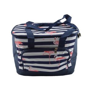 Anyaga: poly&eacute;szter, hőtart&oacute; belsővel M&eacute;rete: 37,5*26*24 cm k&iacute;v&uuml;l, 20*35*23 cm bel&uuml;l Űrtartalom: 16 liter Sz&iacute;ne: k&eacute;k alapon feh&eacute;r cs&iacute;kok, flaming&oacute;