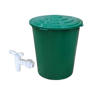 Esőv&iacute;zt&aacute;rol&oacute; tetővel+csappal műanyag 210 literes kerek z&ouml;ld GP 